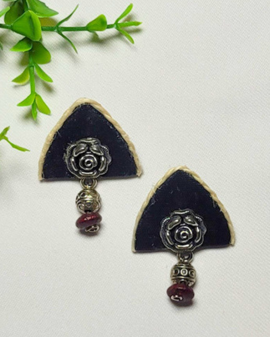 Black Dusky Rose Charm Studs