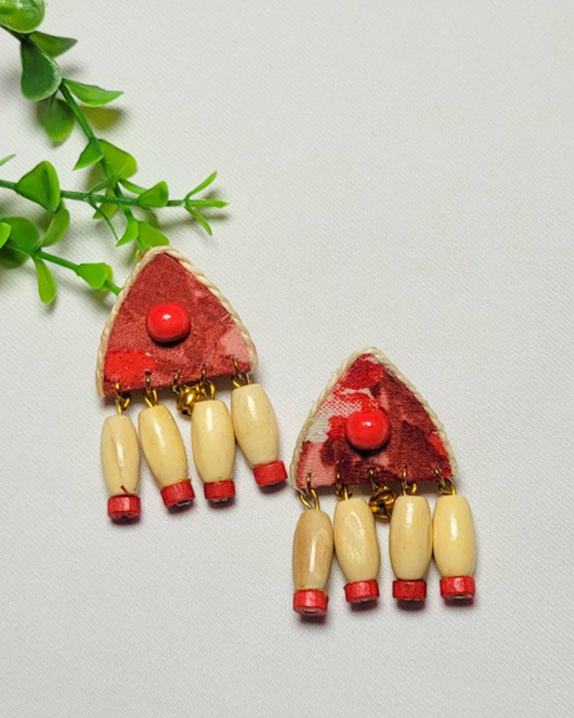 Crimson Tribal Tassel Earrings