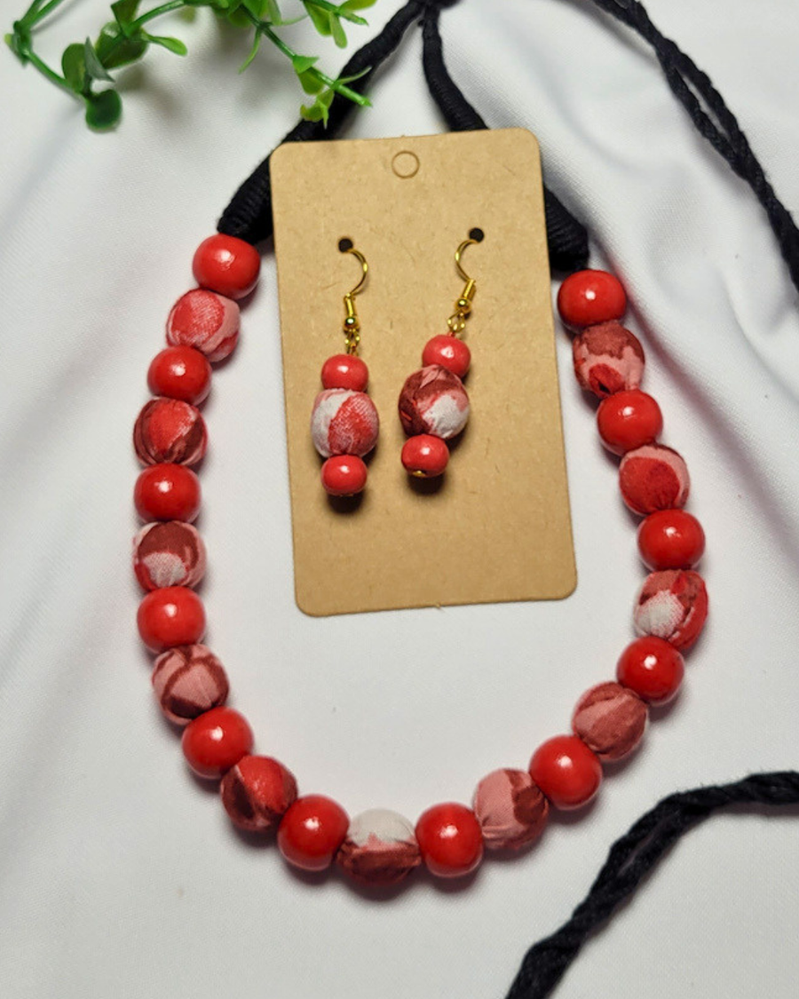 Ruby Petals Beaded Neck Set