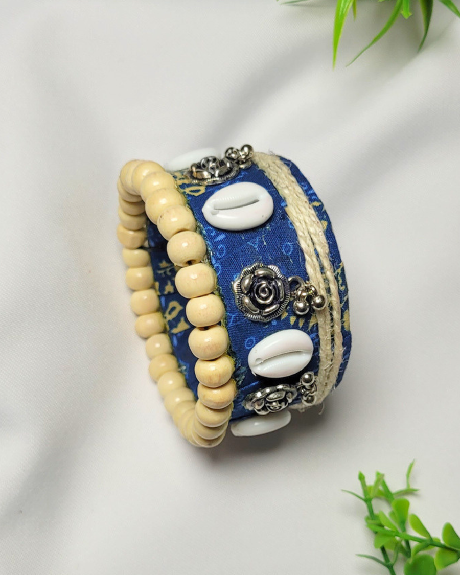 Azure Bloom Beaded Bangle